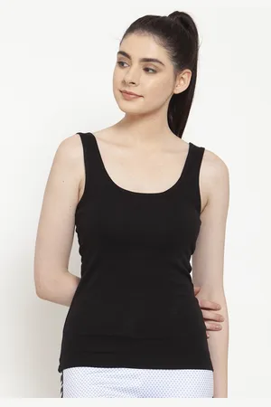 Friskers Women Black Solid Tank Pure Cotton Top