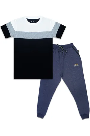 Silver Fang Boys White & Grey Colourblocked T-shirt With Pyjamas