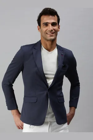 SHOWOFF Men Navy Blue Solid Slim-Fit Single-Breasted Casual Blazers