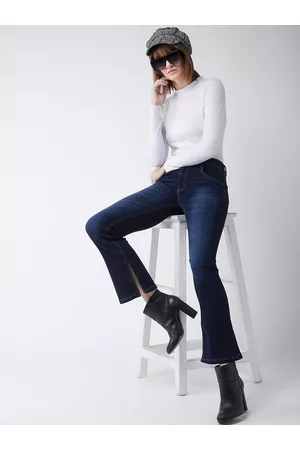 Miss Chase Women Navy Blue Bootcut Mid-Rise Clean Look Stretchable Jeans