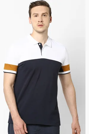 Celio Men Navy Blue Colourblocked Polo Collar T-shirt