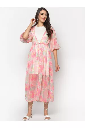 Sera Women Pink & Green Printed Button Shrug