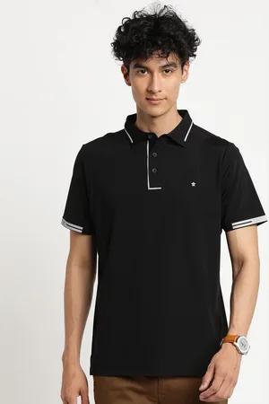 Turtle Men Black Polo Collar Cotton Slim Fit T-shirt