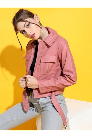 Tokyo Talkies Women Rose Leather Crop Tailored Jacket