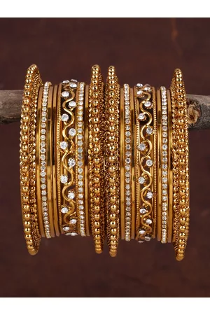 Shining Diva Set of 18 Gold Plated Stone-Studded Bangles