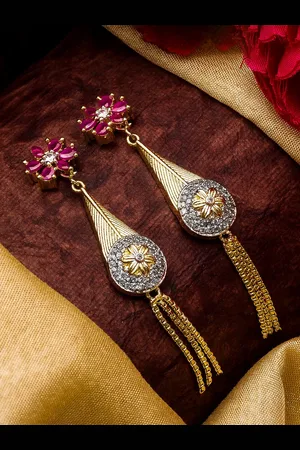 Aadita Gold-Toned & Maroon Floral Drop Earrings