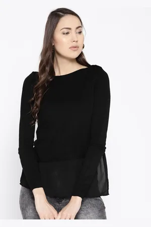 Cayman Women Black Solid Woollen Panelled Sweater