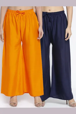 Jinfo Women Orange & Navy Blue Set Of 2 Solid Flared Fit Palazzo