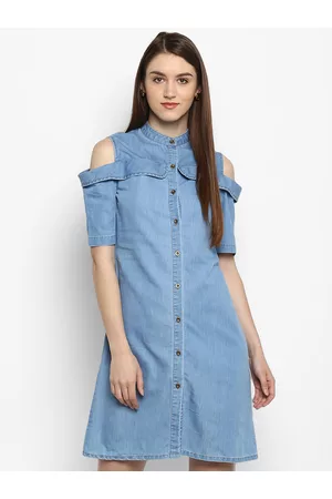 StyleStone Women Blue Solid Denim Shirt Dress