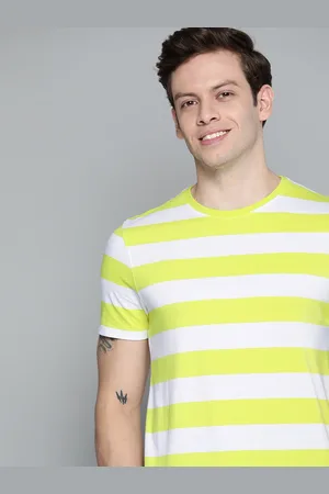 Mast & Harbour Men Lime Green & White Striped T-shirt