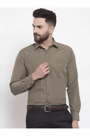 English Navy Men Olive Green Slim Fit Formal Shirt