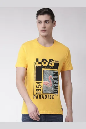 Club York Men Yellow Typography Printed Cotton T-shirt
