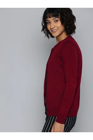 HERE&NOW Women Maroon Solid Cardigan Sweater