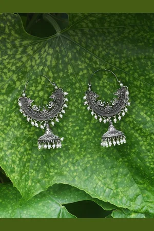 Adwitiya Collection Silver-Plated Handcrafted Classic Jhumkas