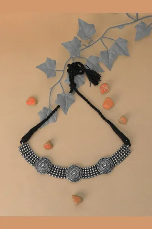 Adwitiya Collection Silver & Black Brass Silver-Plated Oxidised Necklace