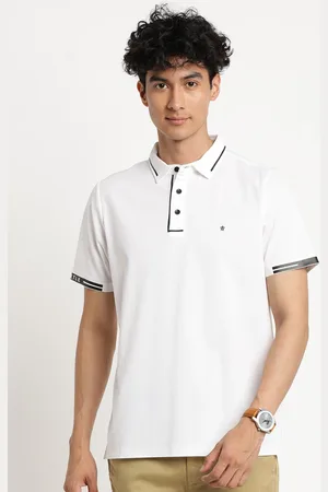 Turtle Men White Cotton Polo Collar Slim Fit T-shirt