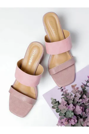 Vishudh Women Pink Textured Block Sandals