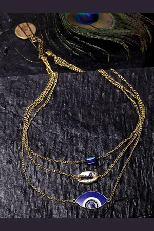 DUGRISTYLE Gold-Toned & Blue Copper Gold-Plated Layered Necklace
