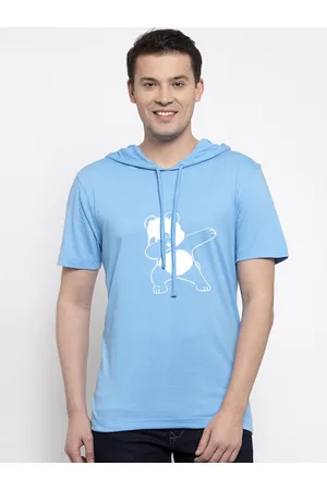 Friskers Men Blue Printed Hood T-shirt