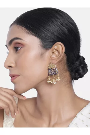Asmitta Jewellery Gold-Toned & White Contemporary Jhumkas Earrings