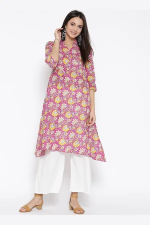 Sera Women Pink & White Printed Kurta with Palazzos