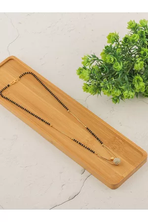 Brandsoon Set Of 2 Gold-Plated White Stone Studded Black Beaded Mangalsutra