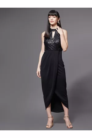 Miss Chase Women Keyhole Neck Sequined Party Maxi Wrap Dress