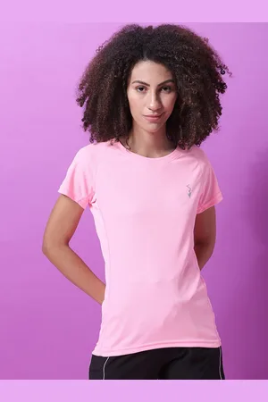 Campus Women Pink Solid V-Neck T-shirt