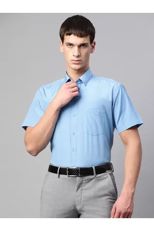 English Navy Men Blue Polyester Slim Fit Solid Formal Shirt