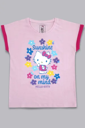 Kidsville Girls Pink Hello Kitty Printed Extended Sleeves T-shirt