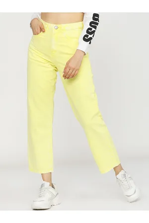 Tokyo Talkies Women Yellow Cotton Wide Leg Stretchable Jeans