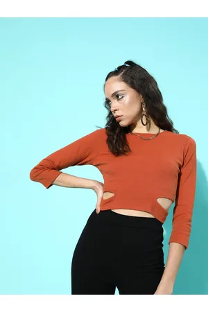 STREET 9 Women Chic Rust Solid Cropped Top