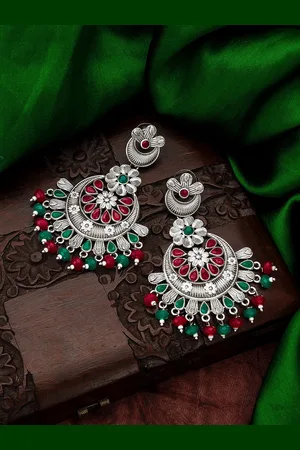 Aadita Silver-Toned Classic Chandbalis Earrings