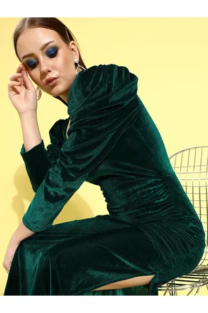 ATHENA Green Bodycon Ruched Maxi Dress