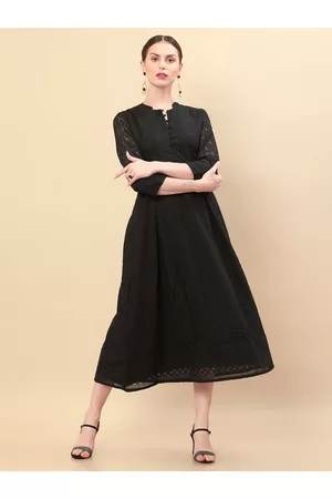 Soch Black Ethnic Motifs Embroidered Georgette Ethnic A-Line Midi Ethnic Dress