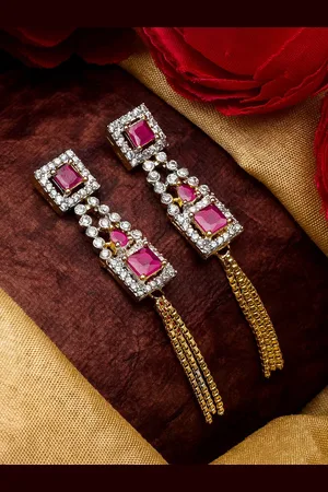 Aadita Gold-Toned & Pink Geometric Drop Earrings
