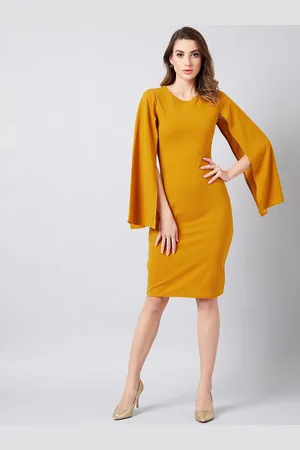 ATHENA Women Mustard Yellow Solid Sheath Dress