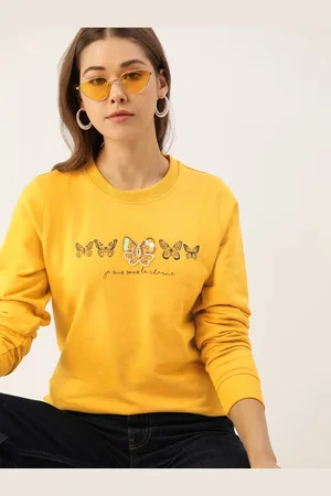 DressBerry Women Mustard Yellow Printed Sweatshirt