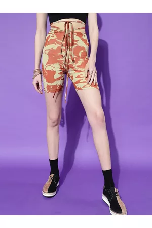 STREET 9 Women Rust Printed Slim Fit High-Rise Rapid Dry Cycling Shorts