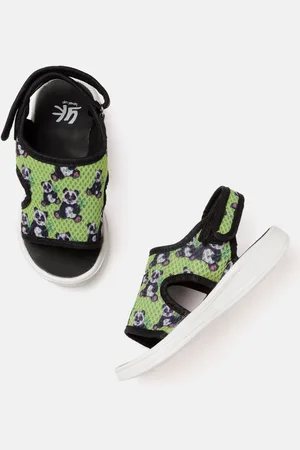 YK Boys Green & Black Panda Printed Sports Sandals