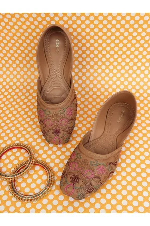 ICONICS Women Brown Printed Ethnic Mules with Bows Flats
