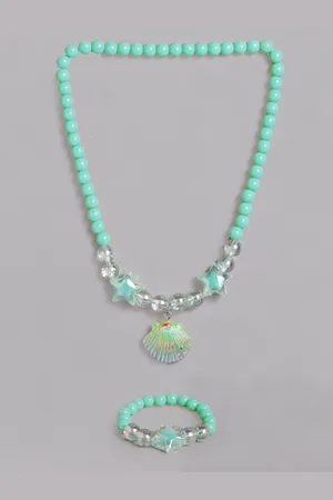 EL REGALO Girls Sea Green Beaded Necklace Bracelet Jewellery Set