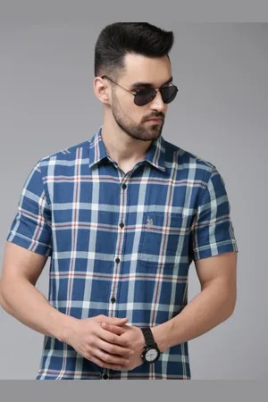 Ralph Lauren U S Polo Assn Denim Co Men Blue & White Slim Fit Checked Pure Cotton Casual Shirt