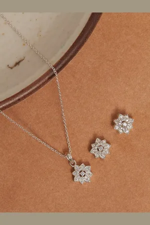 Studio Voylla Women 925 Sterling Silver CZ Stone Starbust Pendant Set