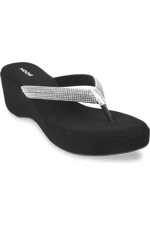 All Things Mochi Women Black & Silver-Toned Platform Sandals