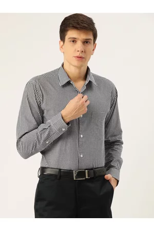 HANCOCK Men Navy Blue & White Slim Fit Checked Formal Shirt