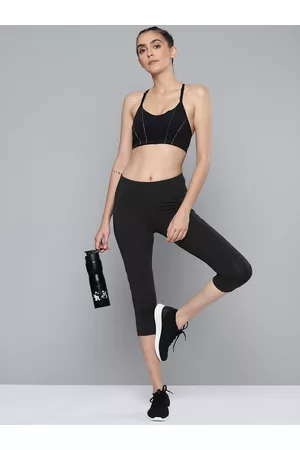 Reebok Women Black Solid Mesh Solid Training Capris