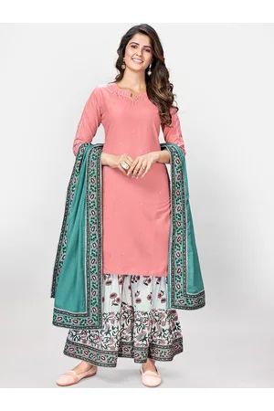 Vbuyz Women Pink Ethnic Motifs Layered Kurta with Sharara & With Dupatta