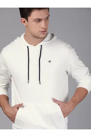 WROGN Men White Solid Hooded Sweatshirt