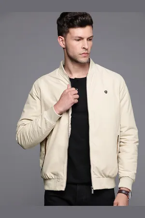 Louis Philippe Men Off White Solid Bomber Jacket